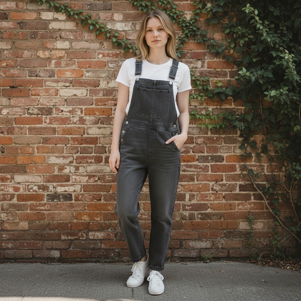 Halara Denim Overalls XS Grey Straight Leg Casual Workwear Gorpcore NWOT